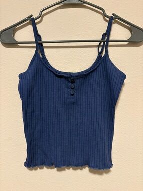 American Eagle Outfitters Navy Ribbed Button-Front Spaghetti Tank